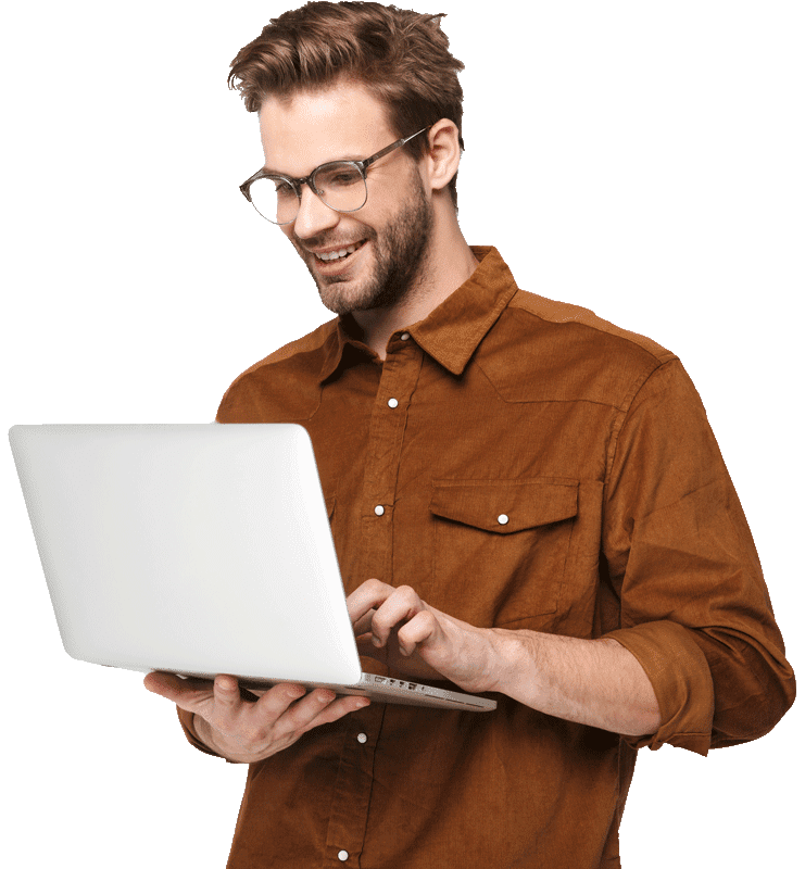 Meneer gebruikt laptop